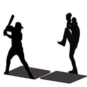 Baseball Player Silhouette Cast Iron Bookends- Batter & Pitcher Set in Black